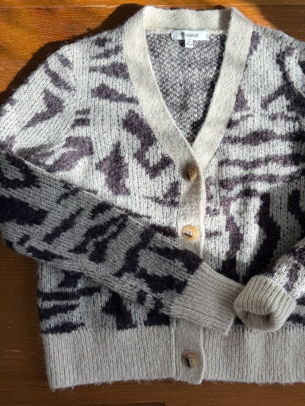 Madewell Alpaca Blend Abstract Cardigan Sweater XS Cream Brown
